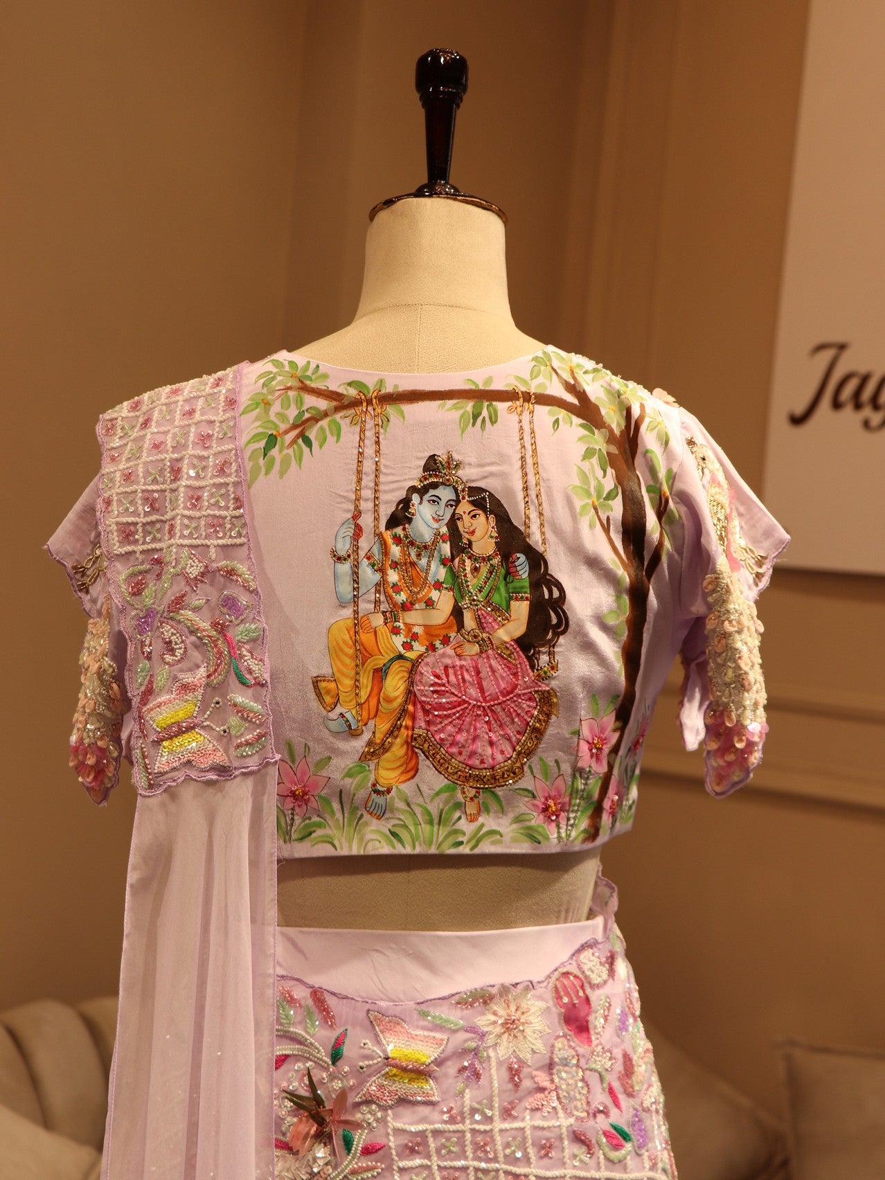 Pastel lavander handpainted embroidered lehenga set