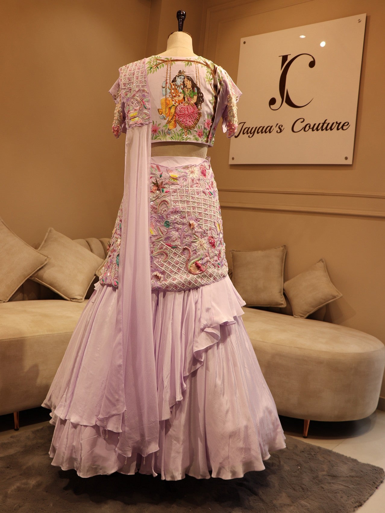 Pastel lavander handpainted embroidered lehenga set