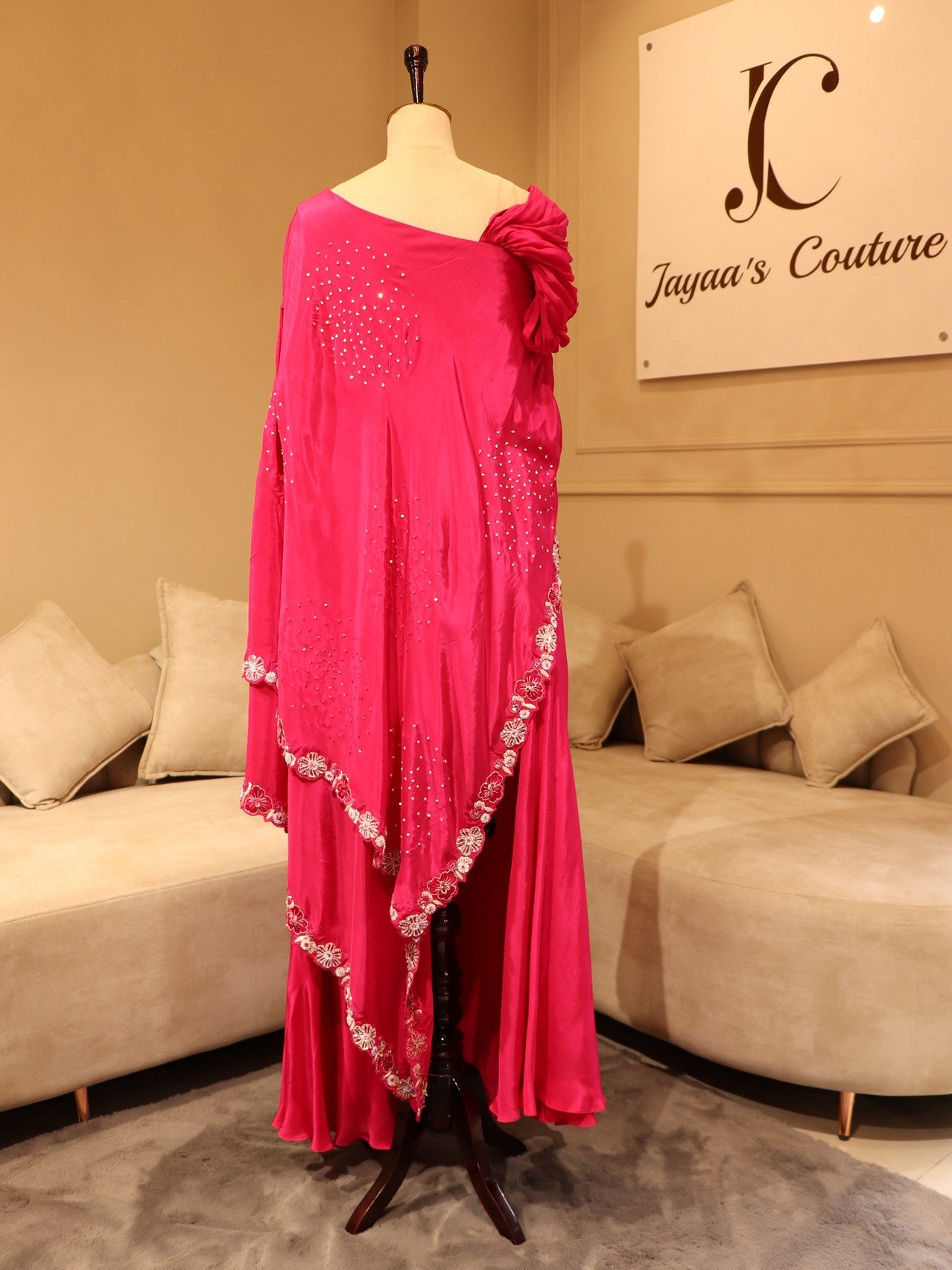 Hot pink drape top with flaired plazo