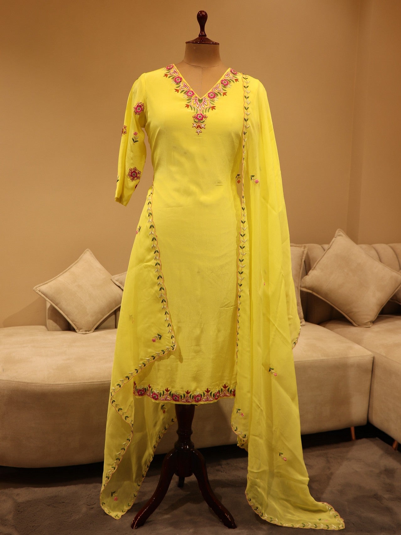 Lemon yellow kurta with sharara and dupatta
