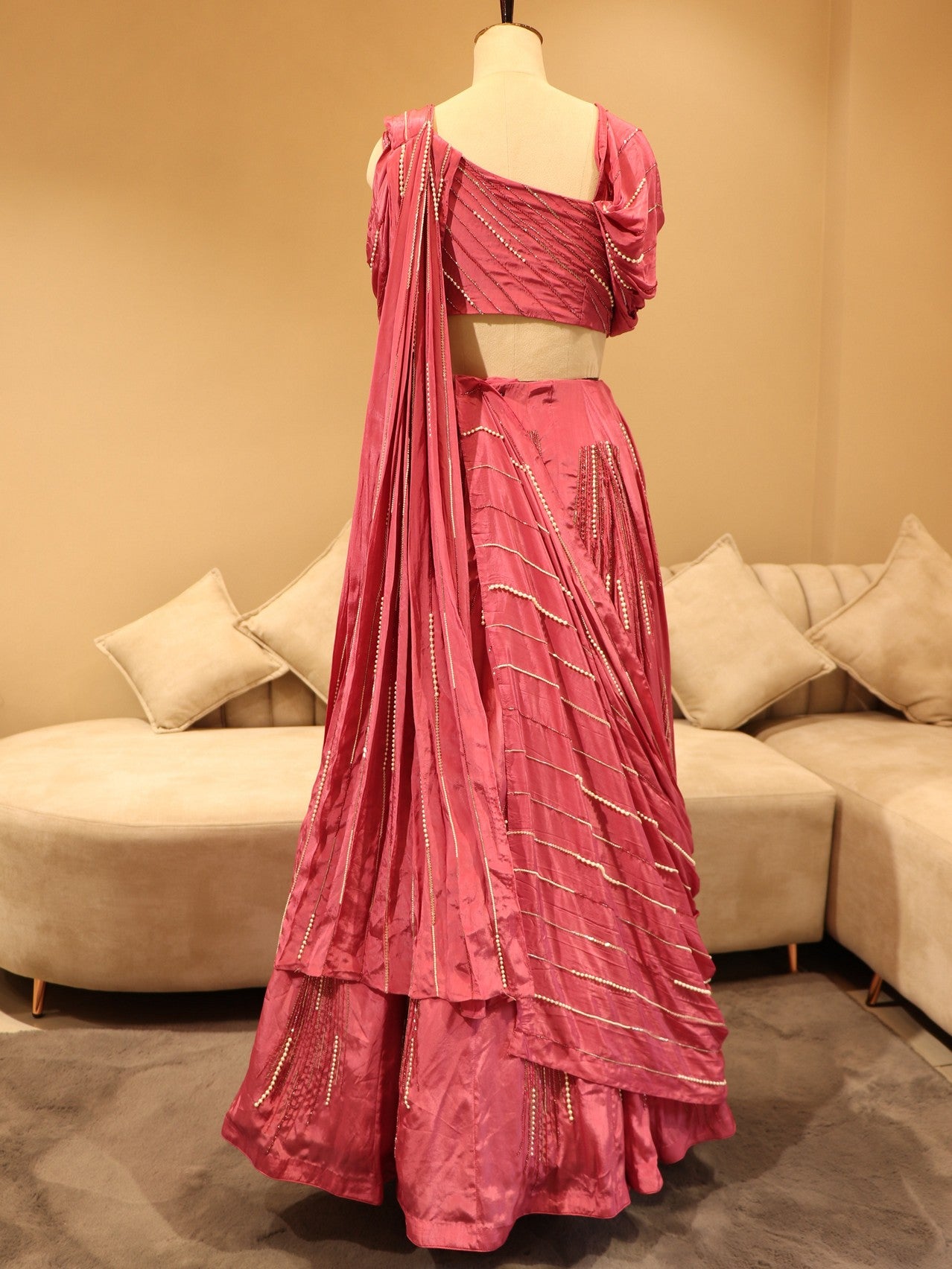 Mauve pink embroidered lehenag set