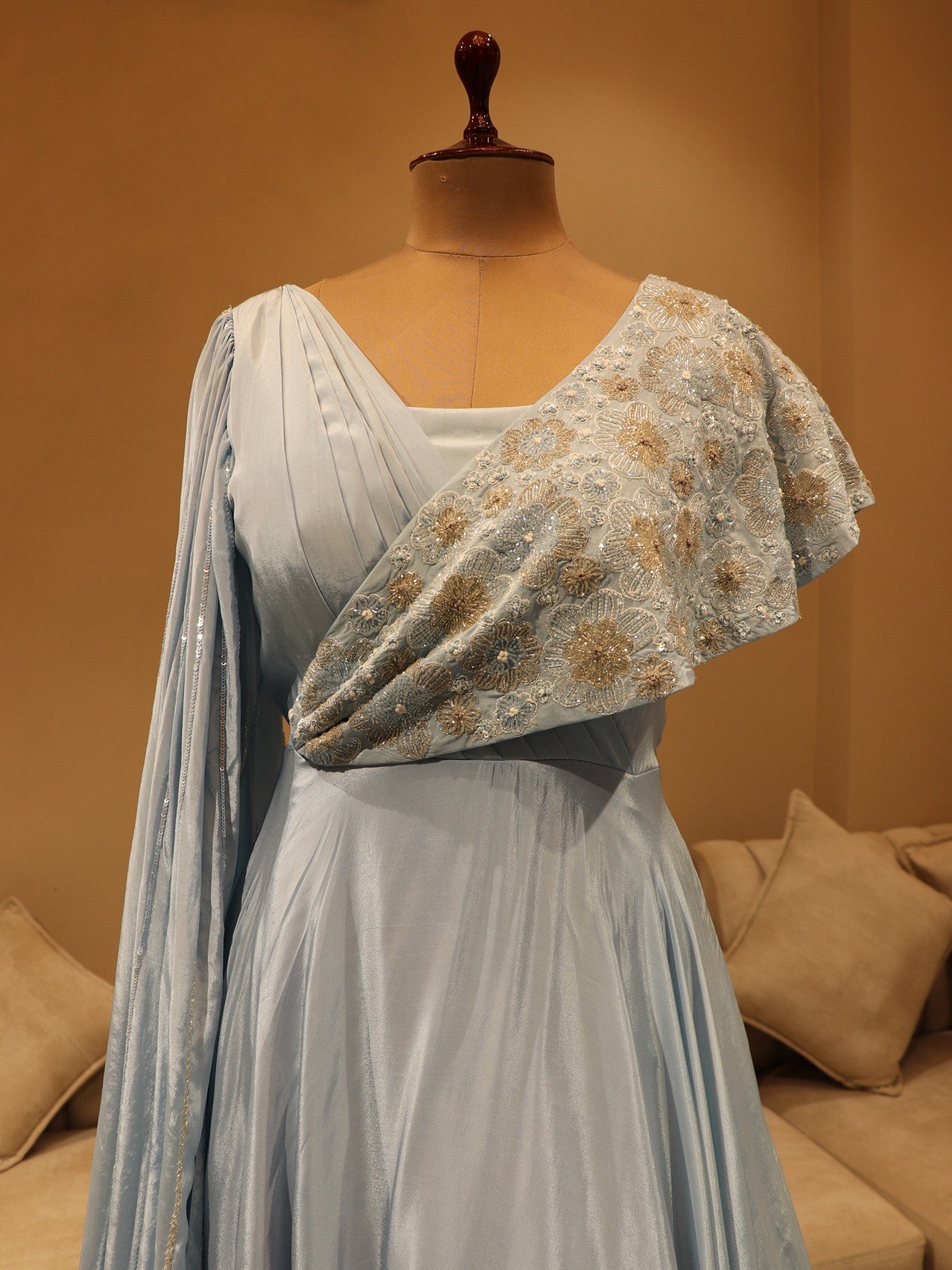 Powder blue drape gown