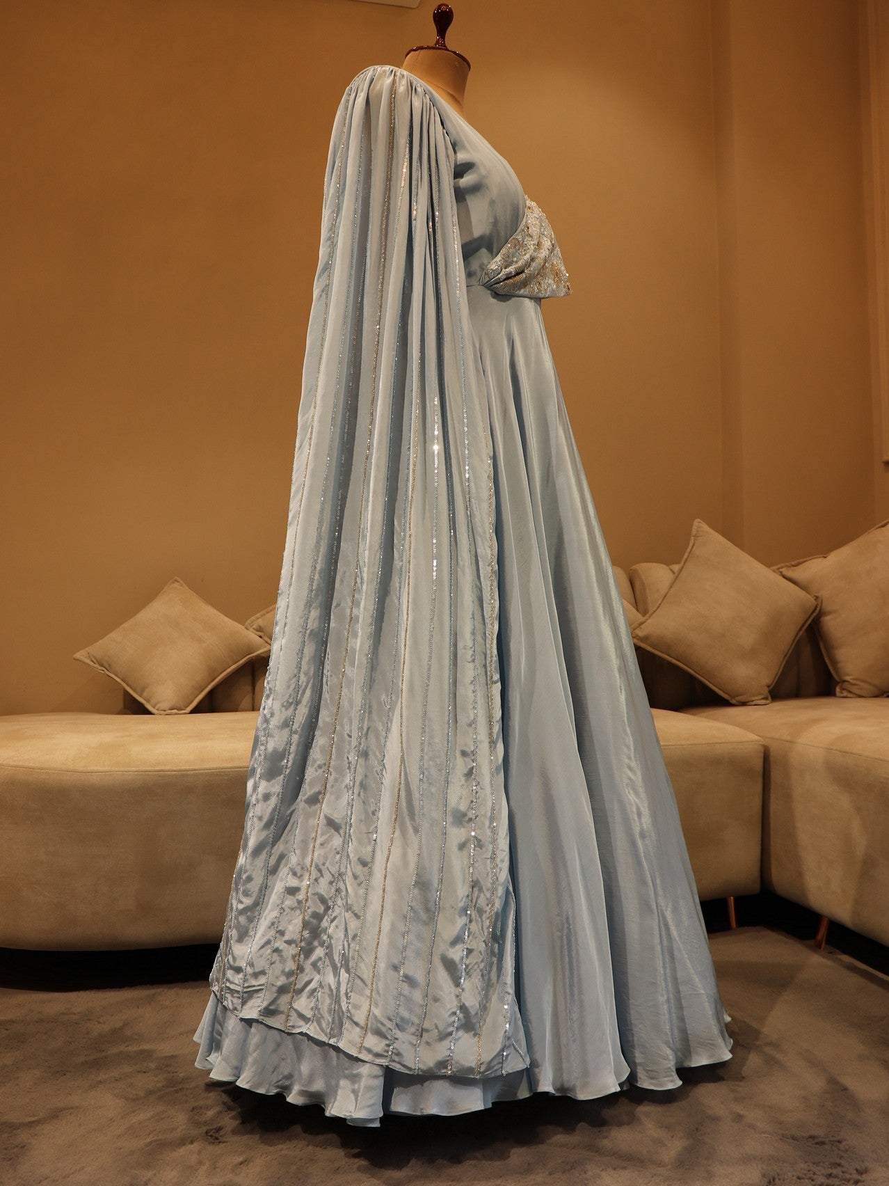 Powder blue drape gown