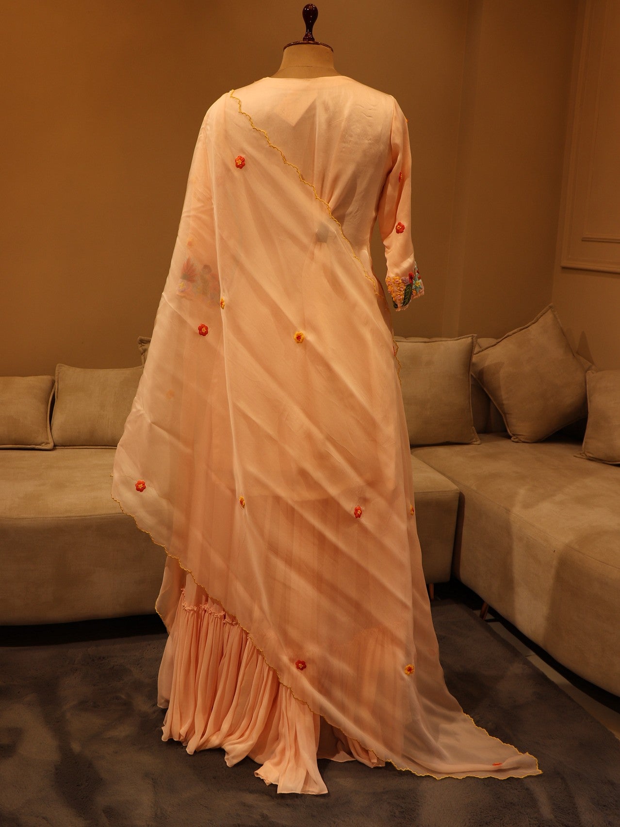 Blush pink embroidered kurta sharara dupatta