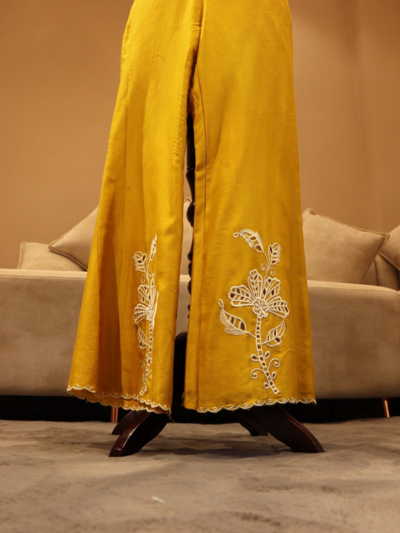 Mustard yellow crop top with plazo