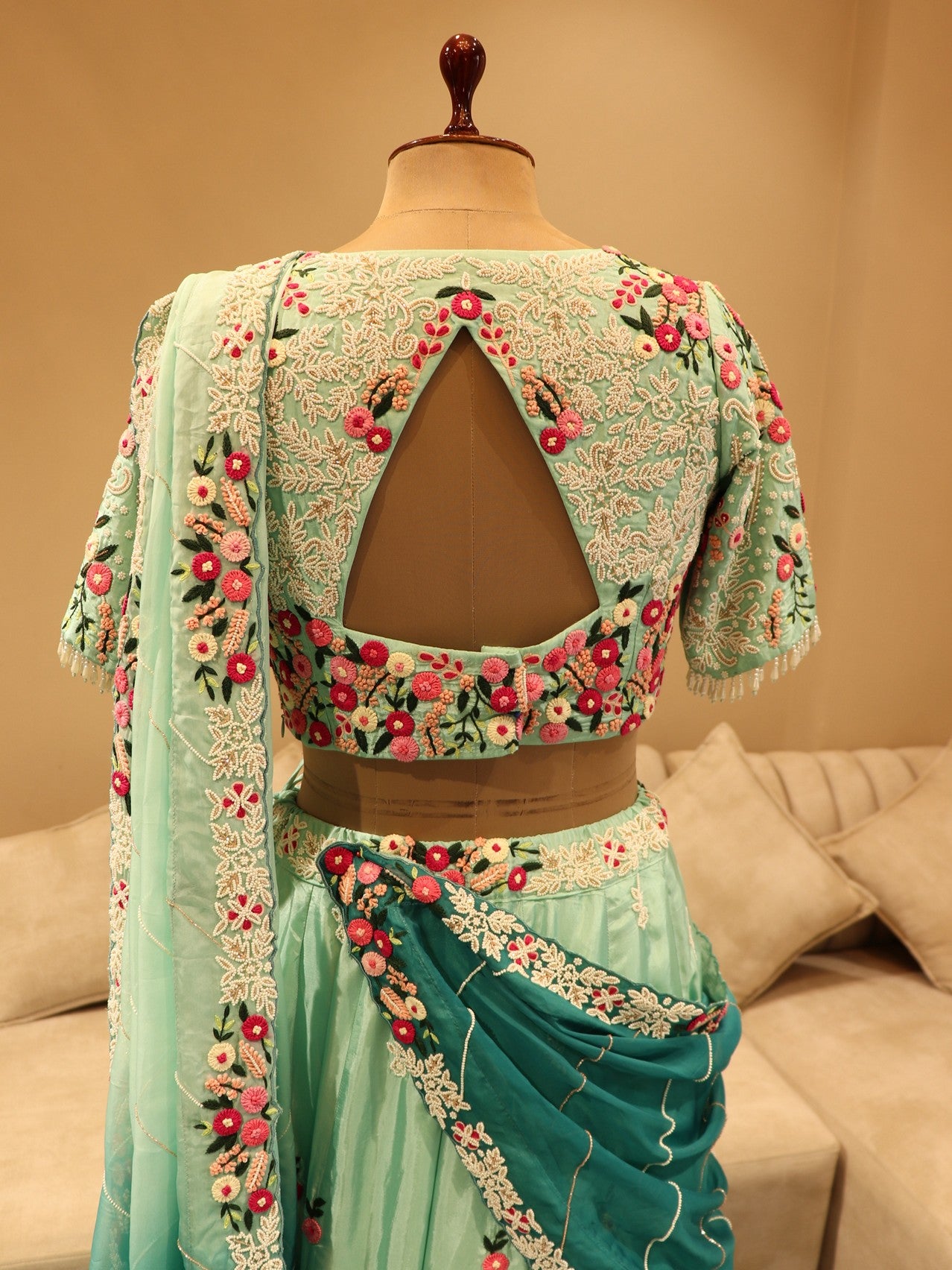 Sea green shaded embroidered lehenga set
