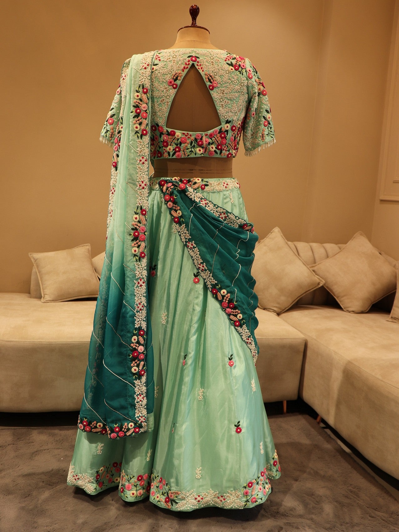 Sea green shaded embroidered lehenga set