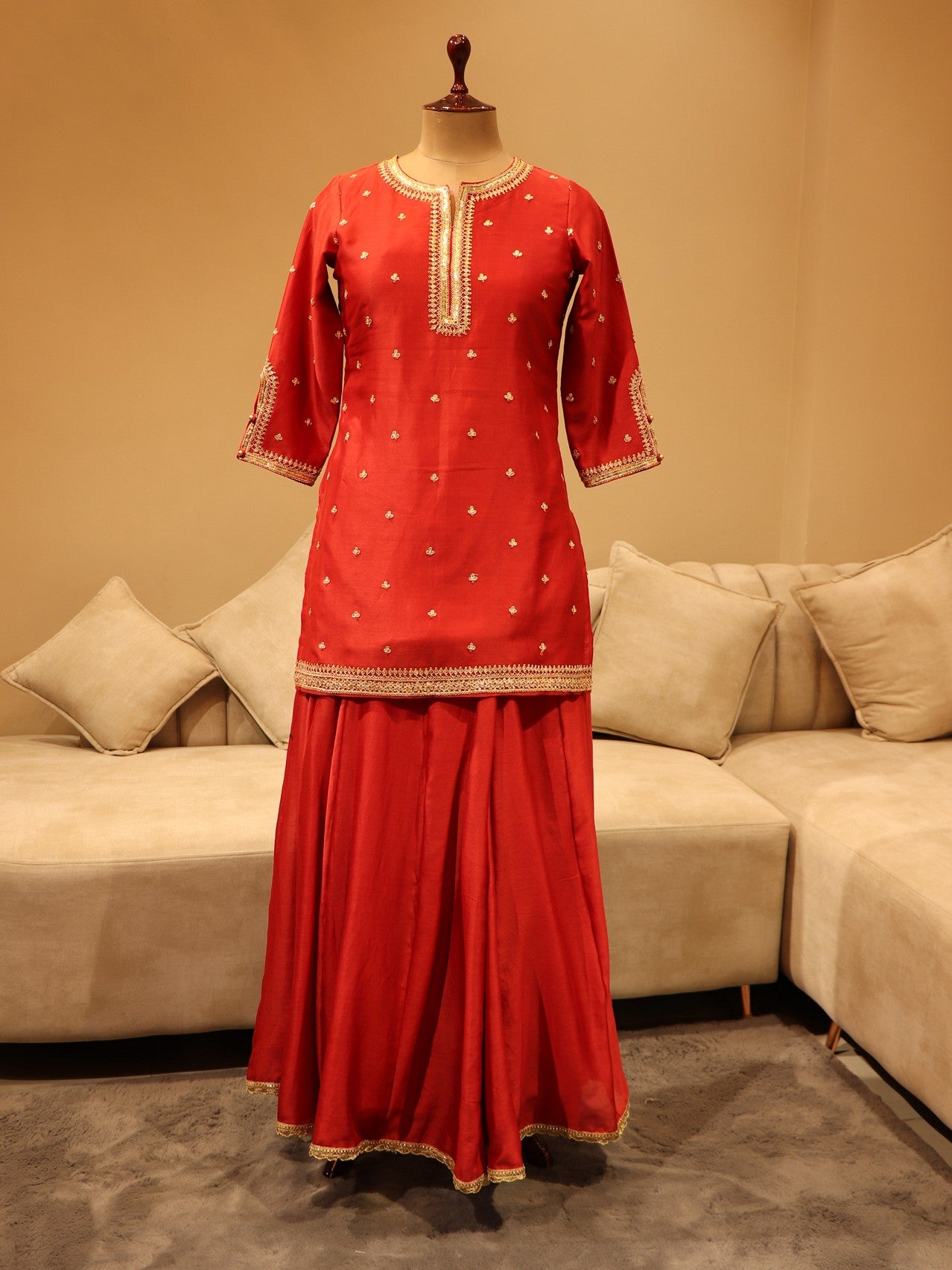 Maroon marodi Kurta plazo and dupatta