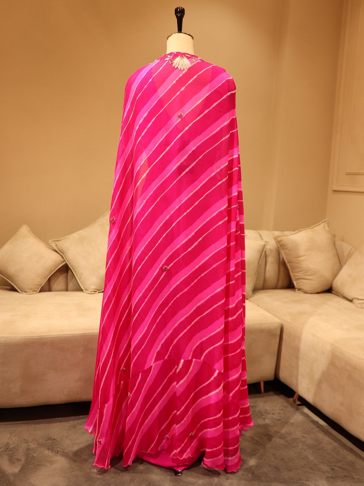 Neon pink Crop top with skirt and cape