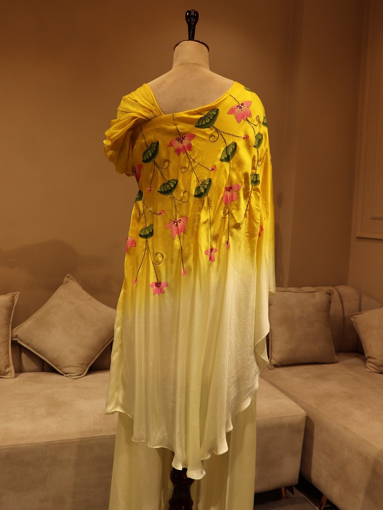 Mustard yellow shaded top with flaired plazo