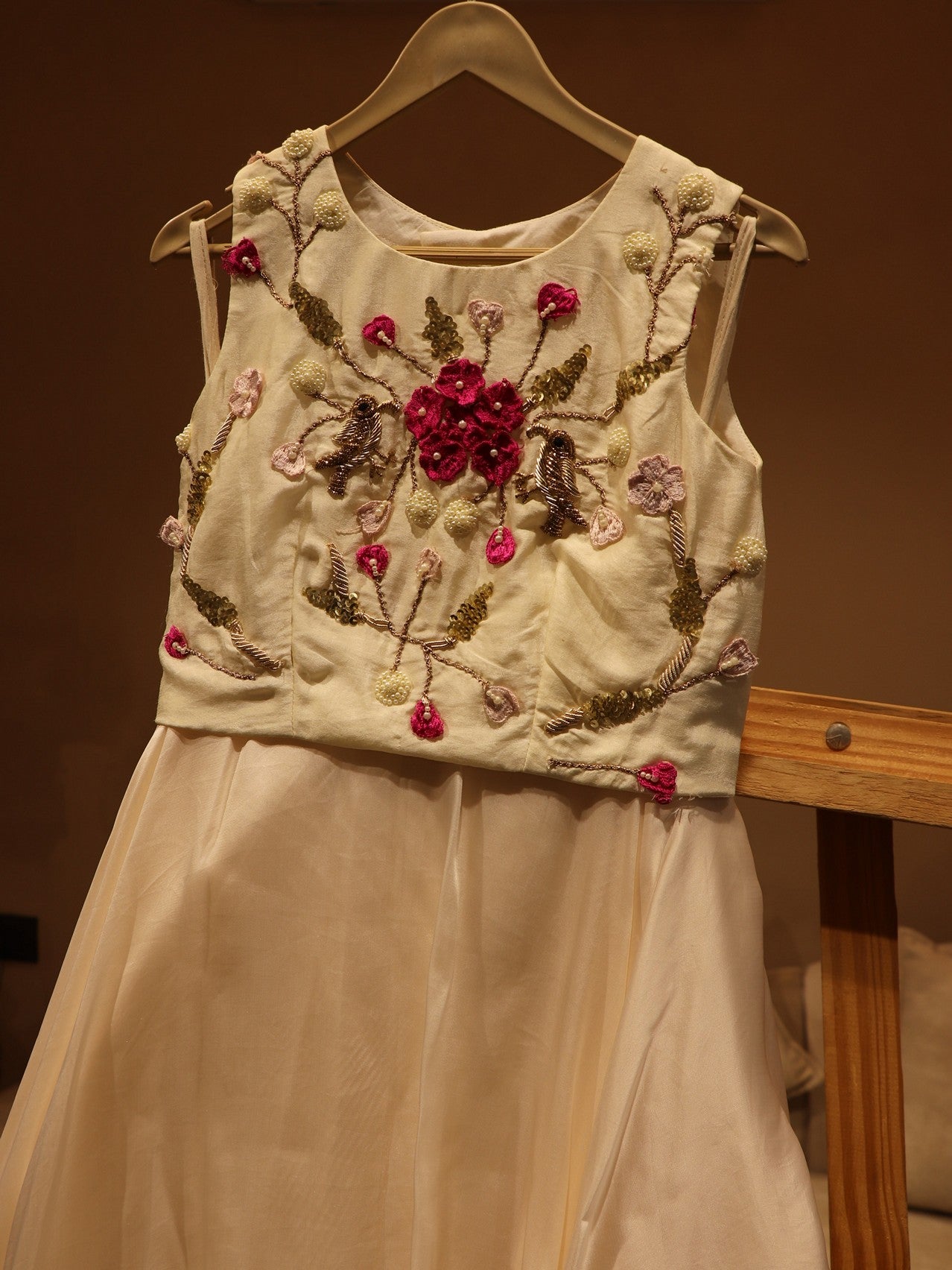 Pearl white kids crop top skirt