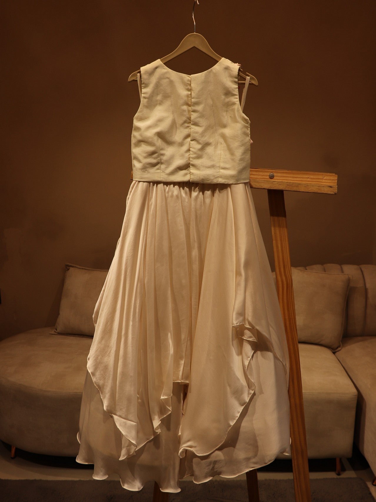 Pearl white kids crop top skirt