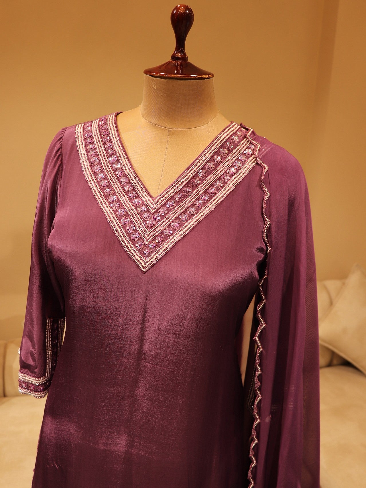 Mauve kurta plazo dupatta