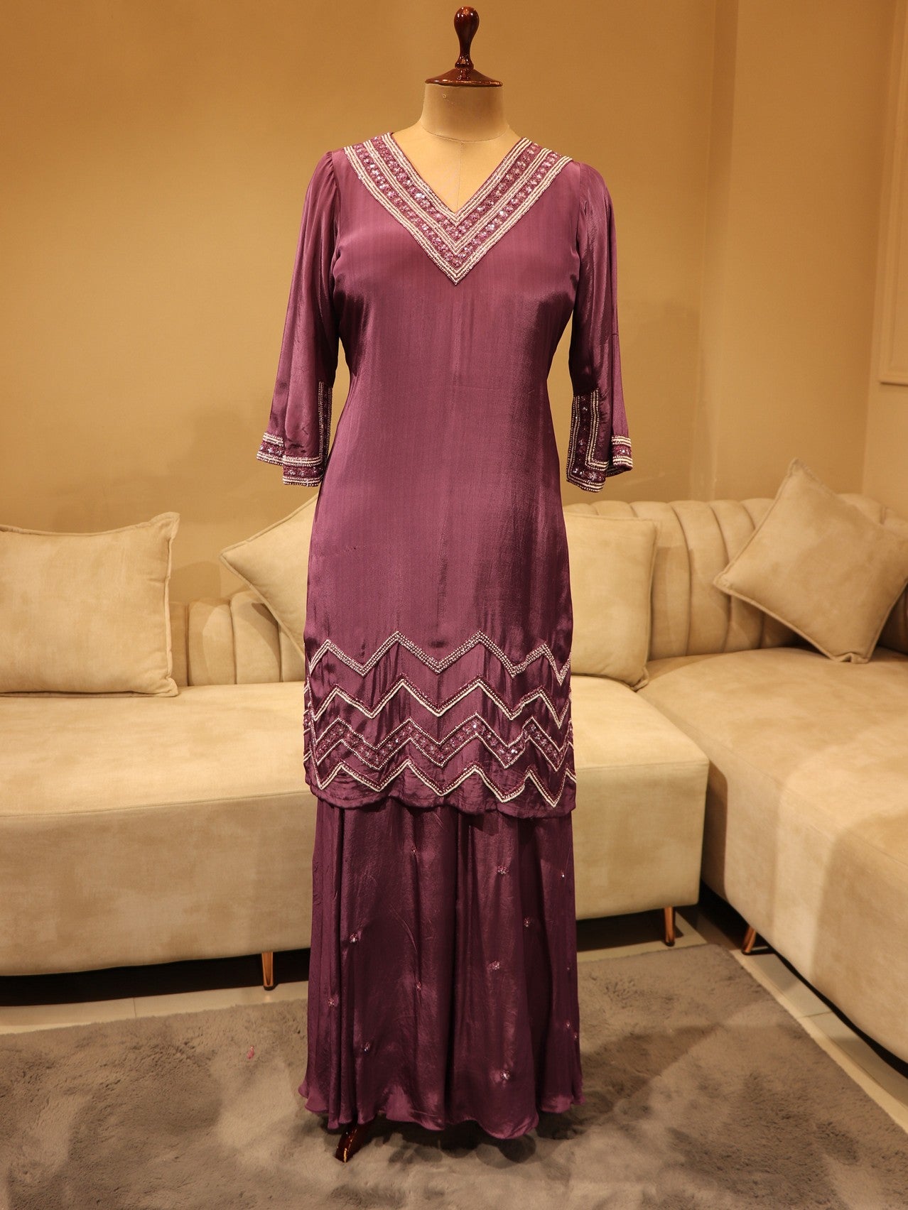Mauve kurta plazo dupatta