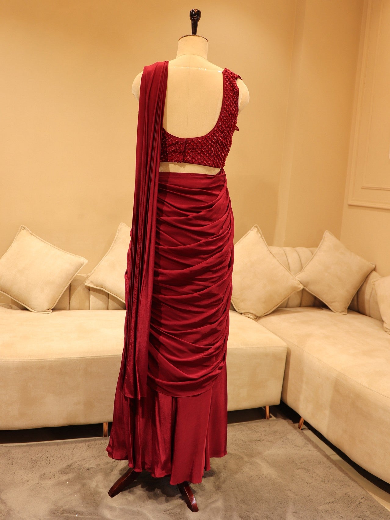 Hot maroon drape saree