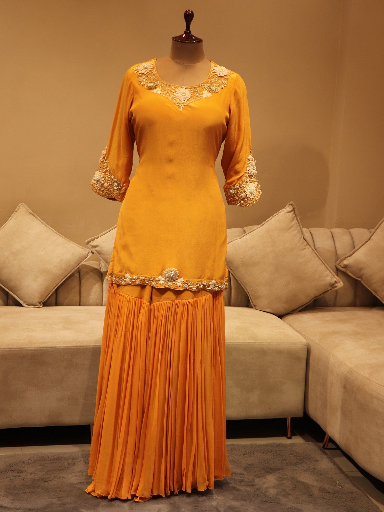 Pumpkin orange kurta sharara with dupatta
