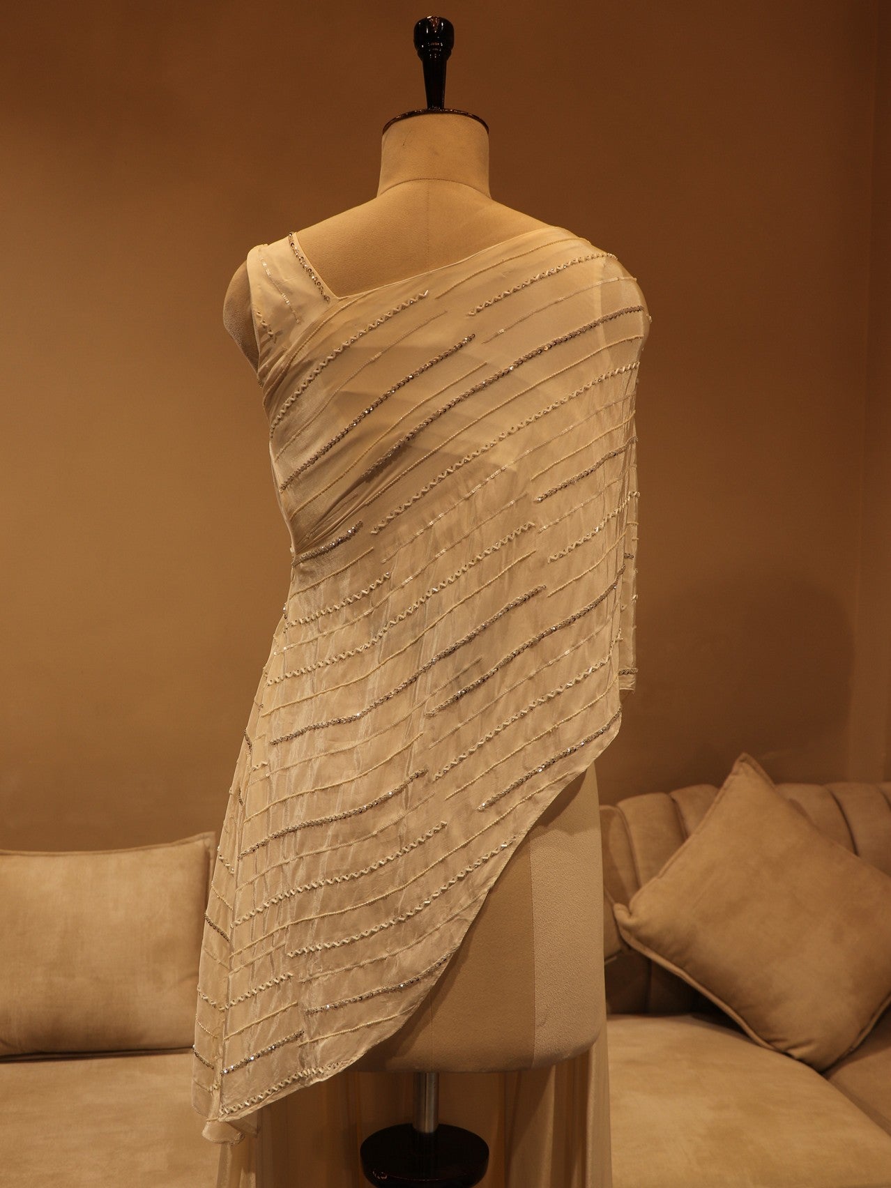 Pearl white top with flaired plazo