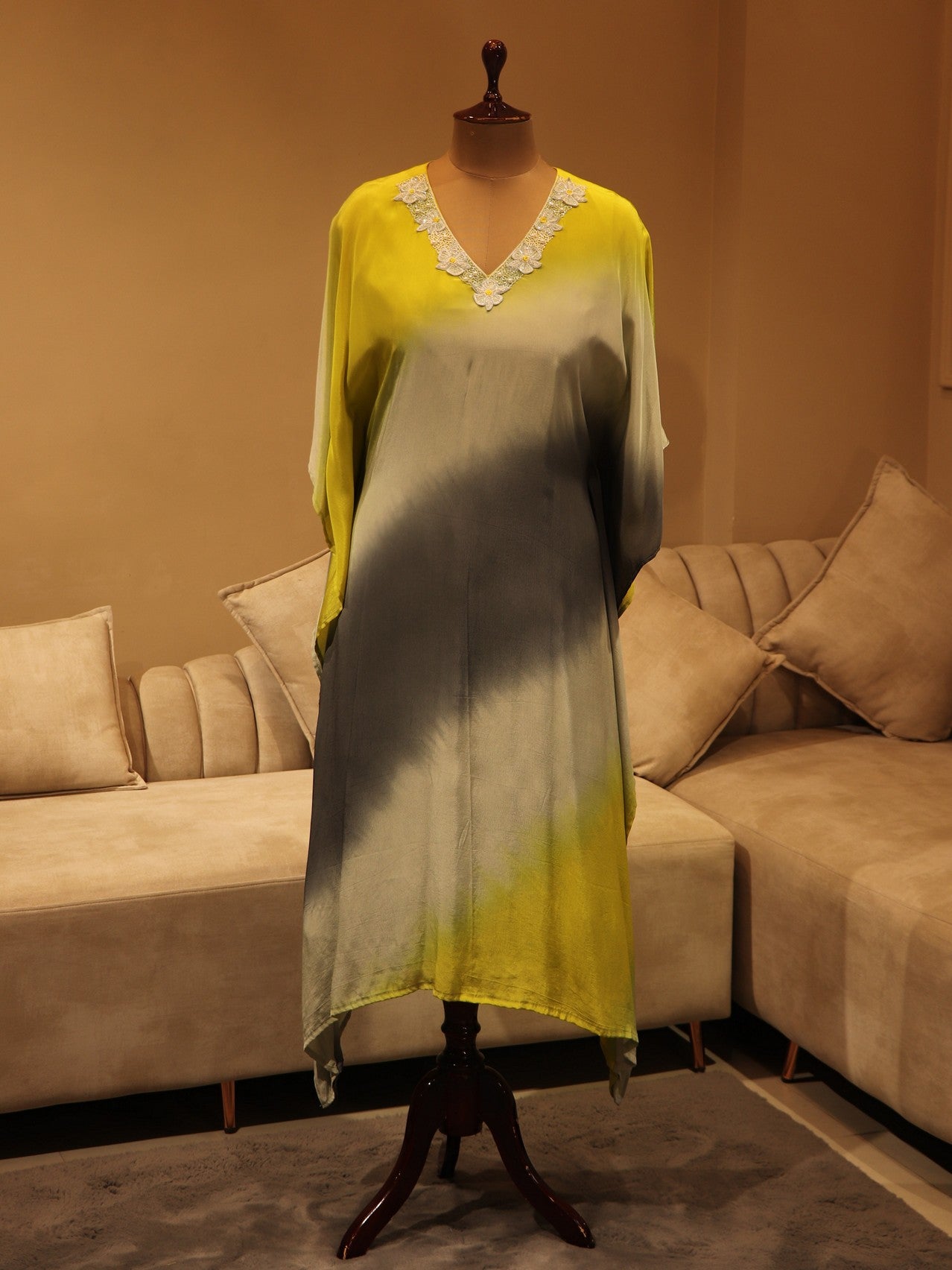 Shaded green gray kaftan with pants