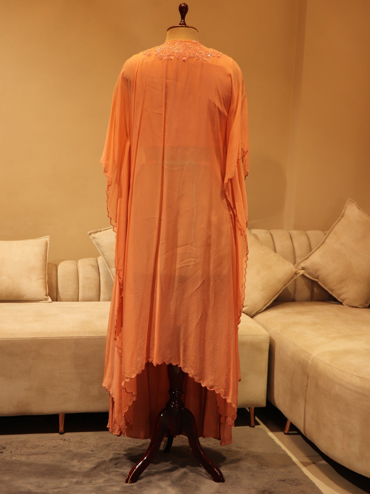 Peach crop top plazo with cape