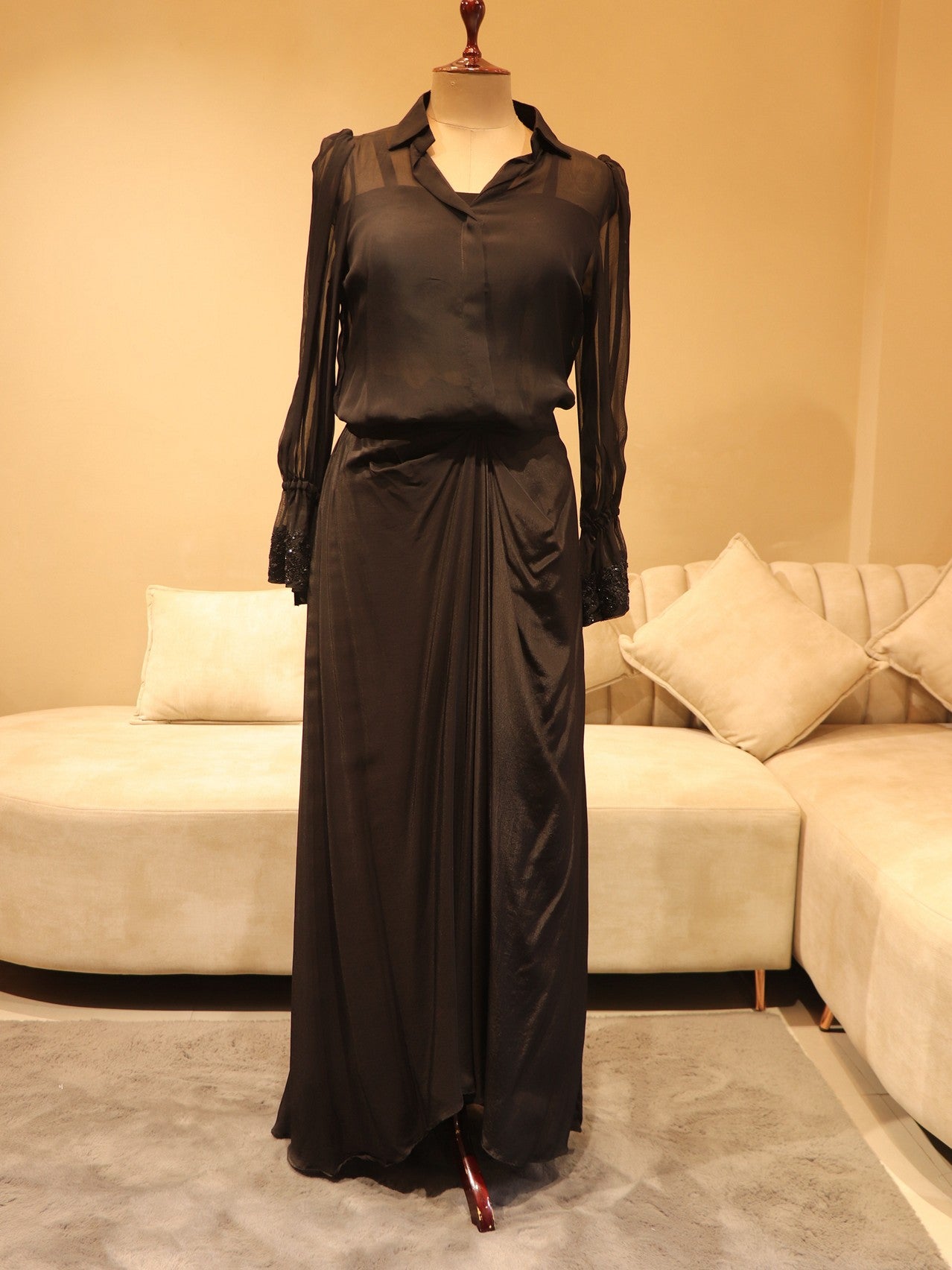 Z black top with drape skirt
