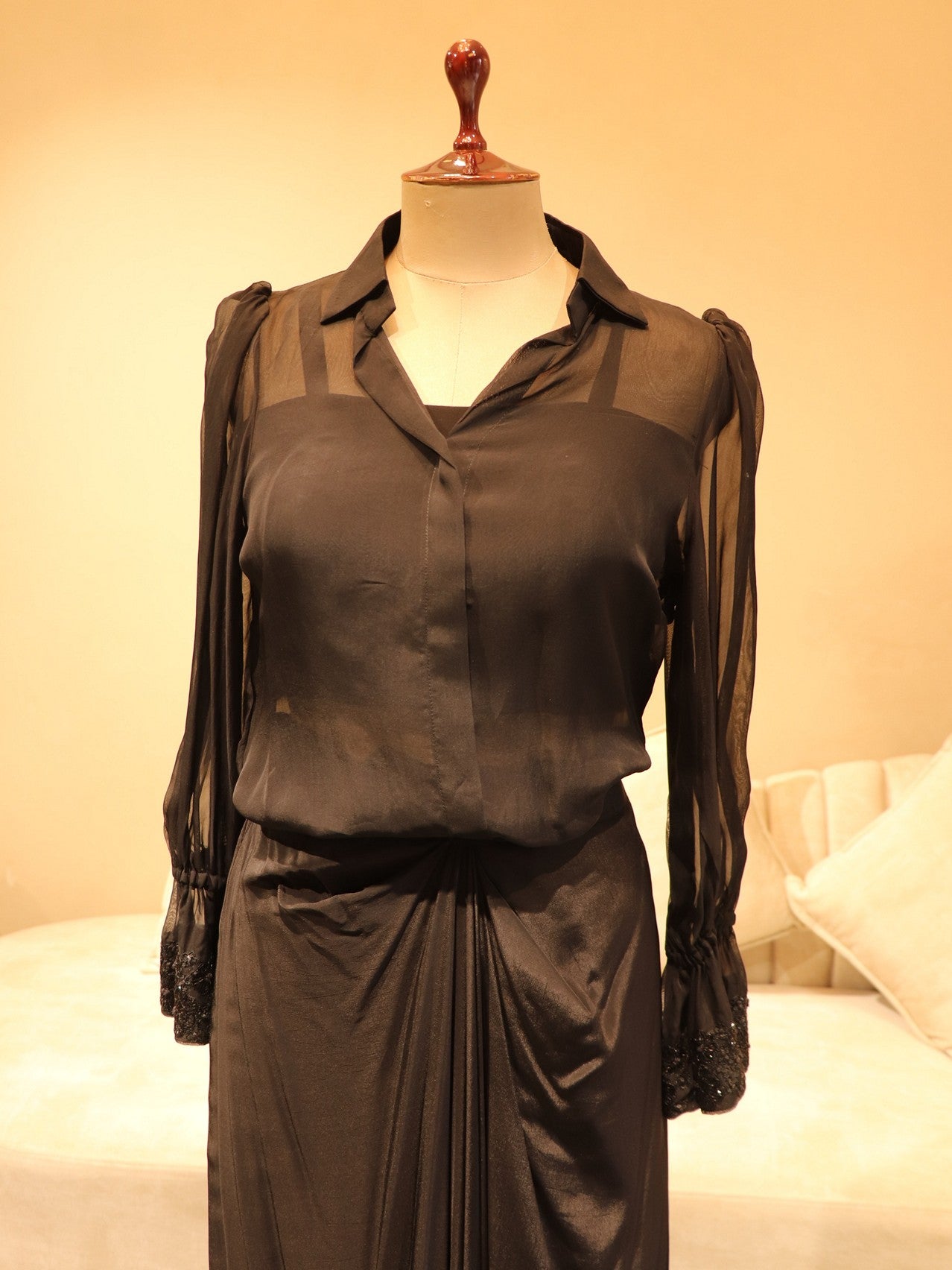 Z black top with drape skirt