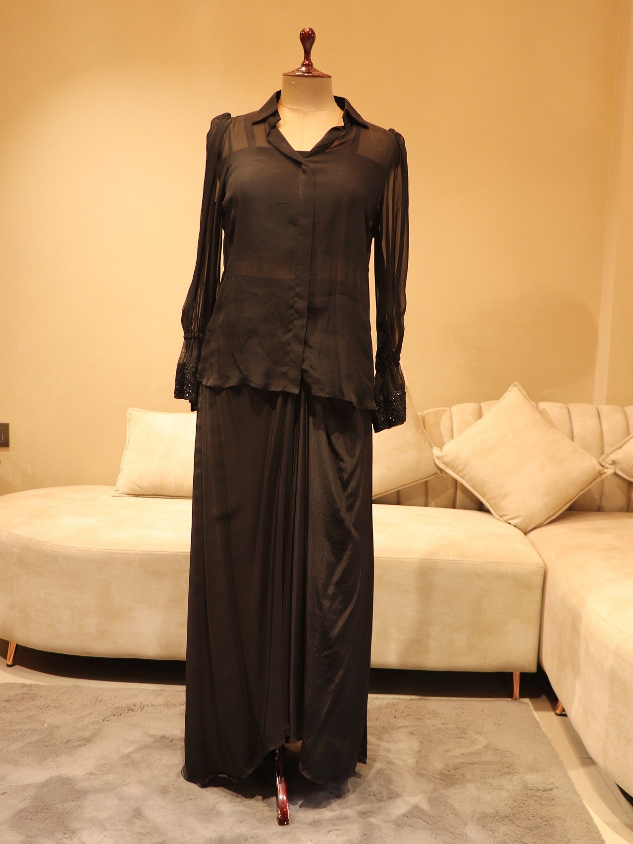 Z black top with drape skirt