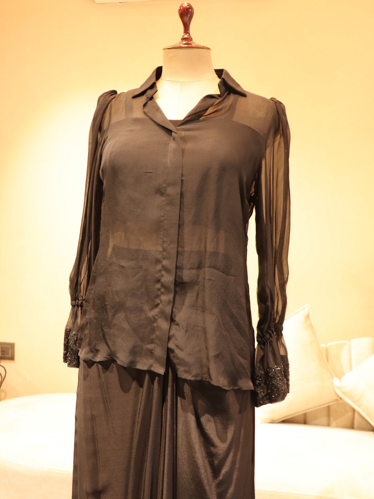 Z black top with drape skirt