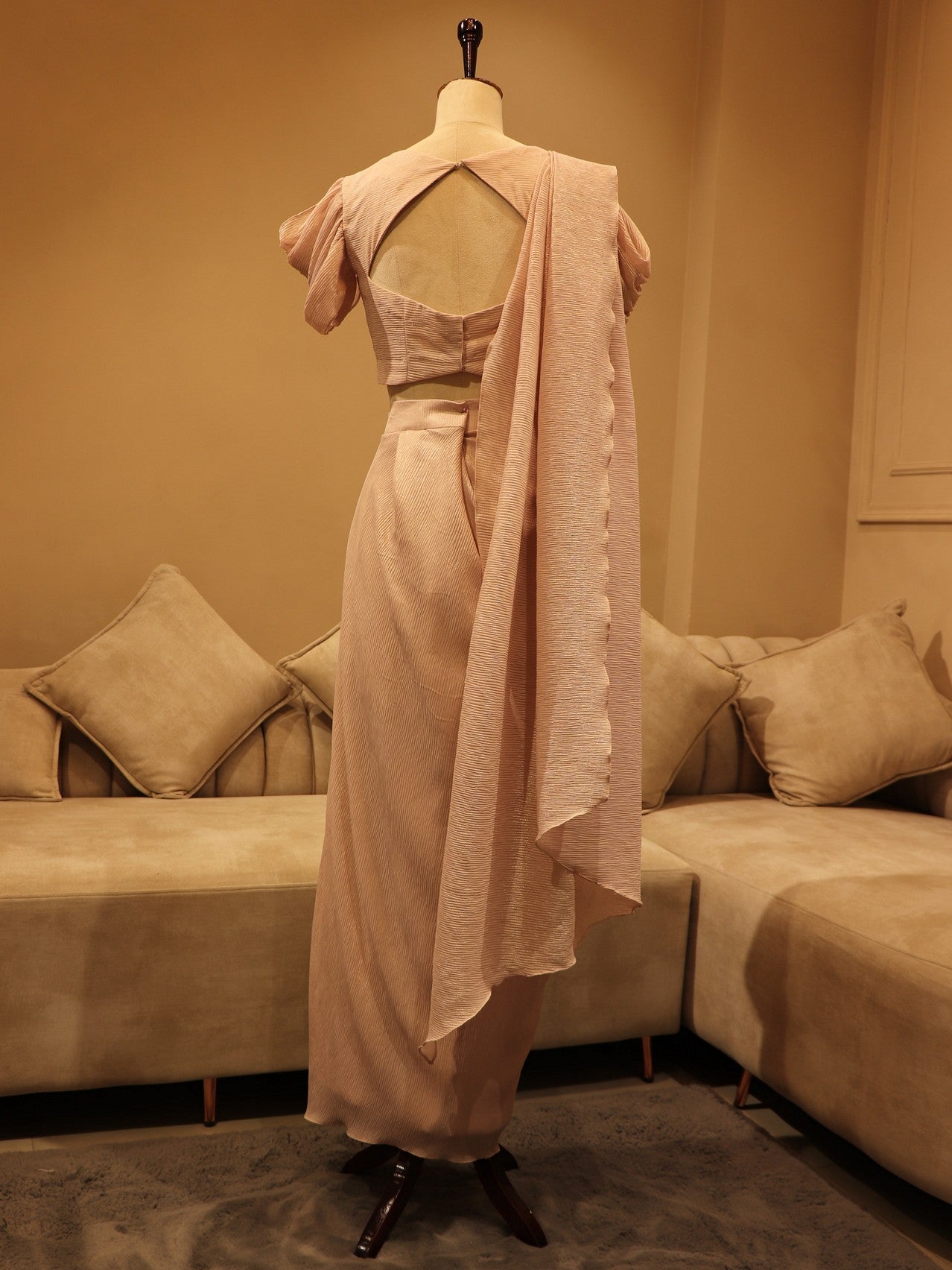 Peach drape saree