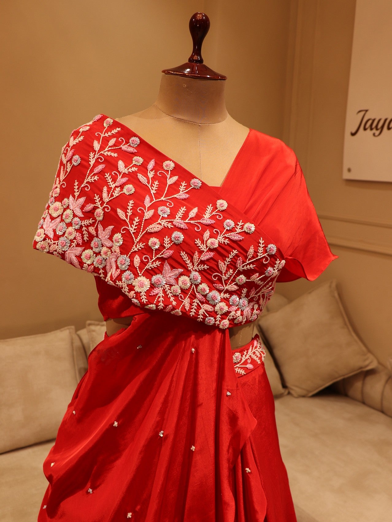 Hot red drape lehenga