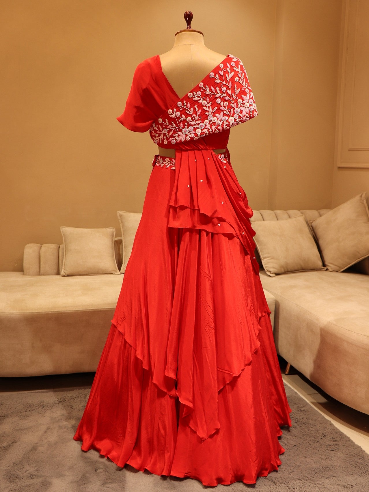 Hot red drape lehenga