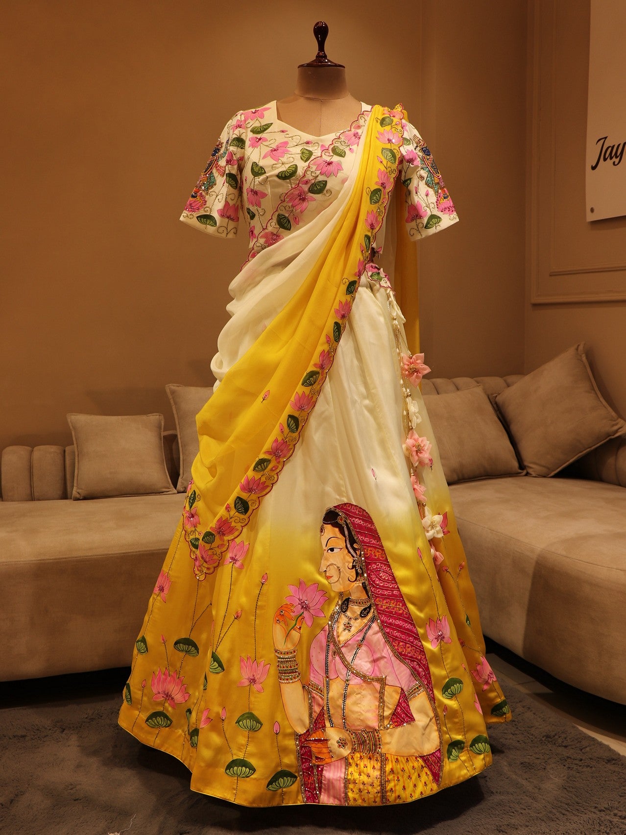 Mustard yellow shaded ragini pichwai lehenga