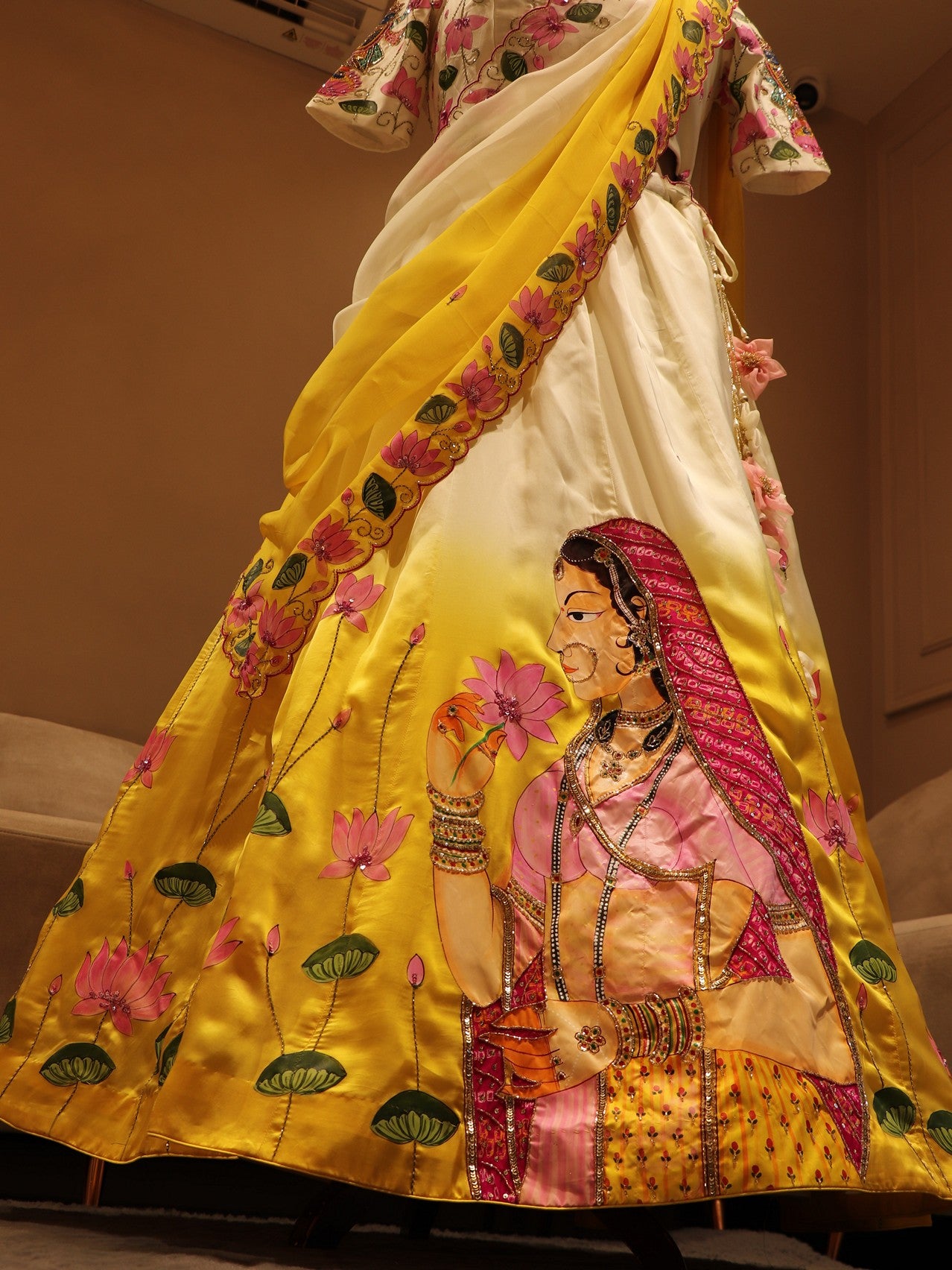 Mustard yellow shaded ragini pichwai lehenga