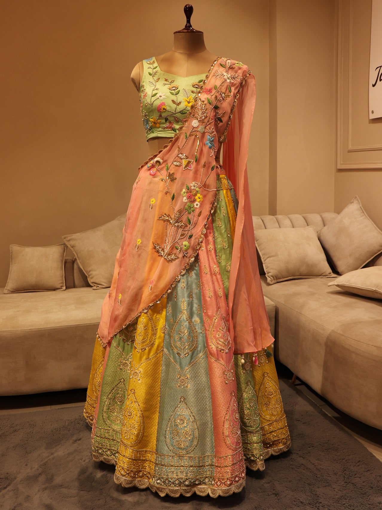 Muti colour banarasi lehenga set