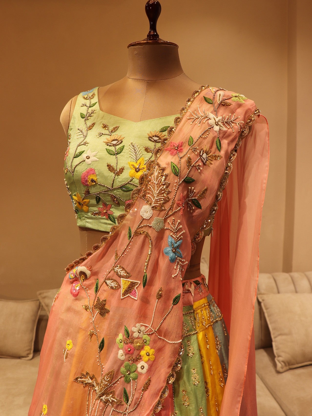 Muti colour banarasi lehenga set