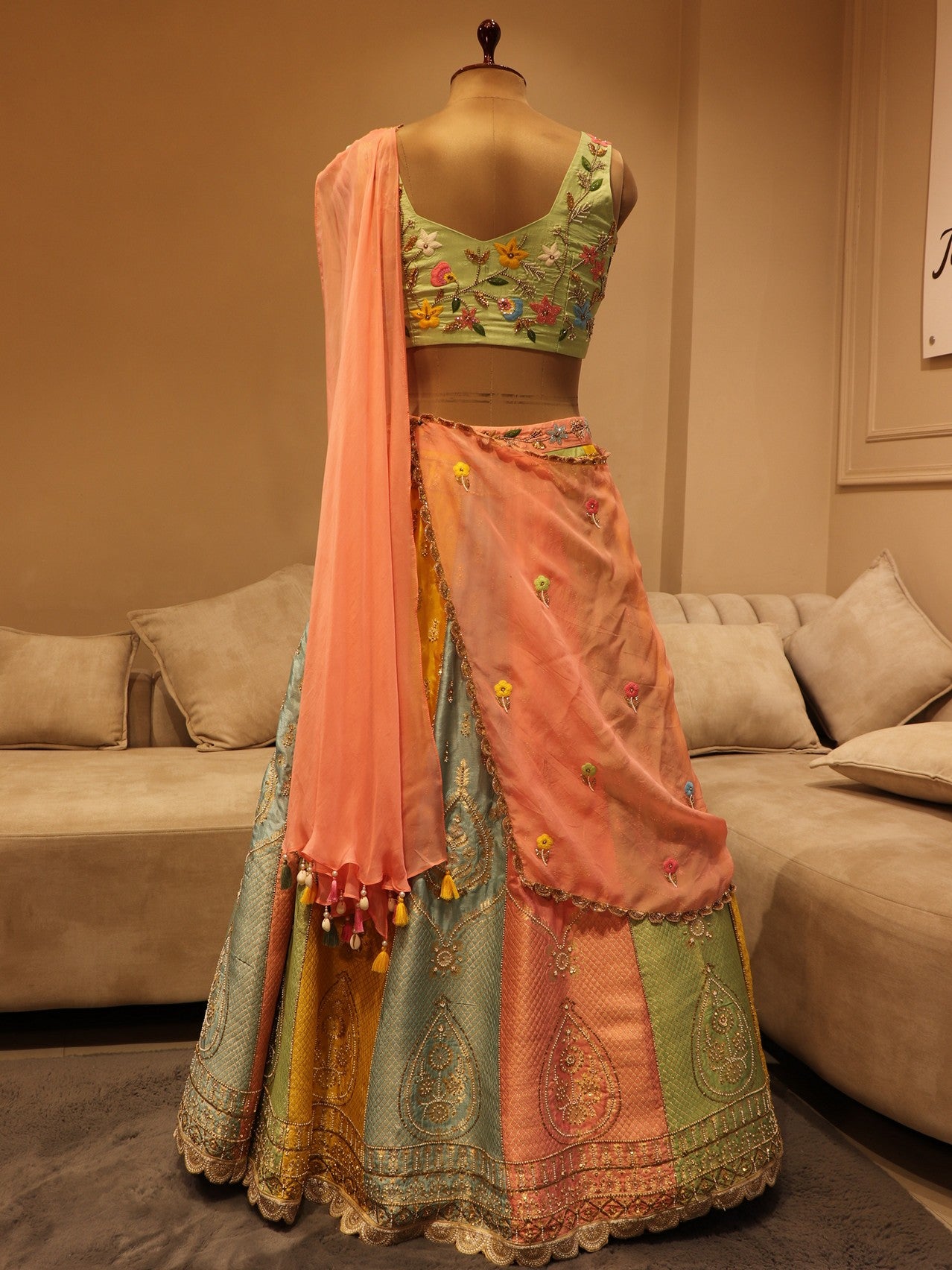 Muti colour banarasi lehenga set