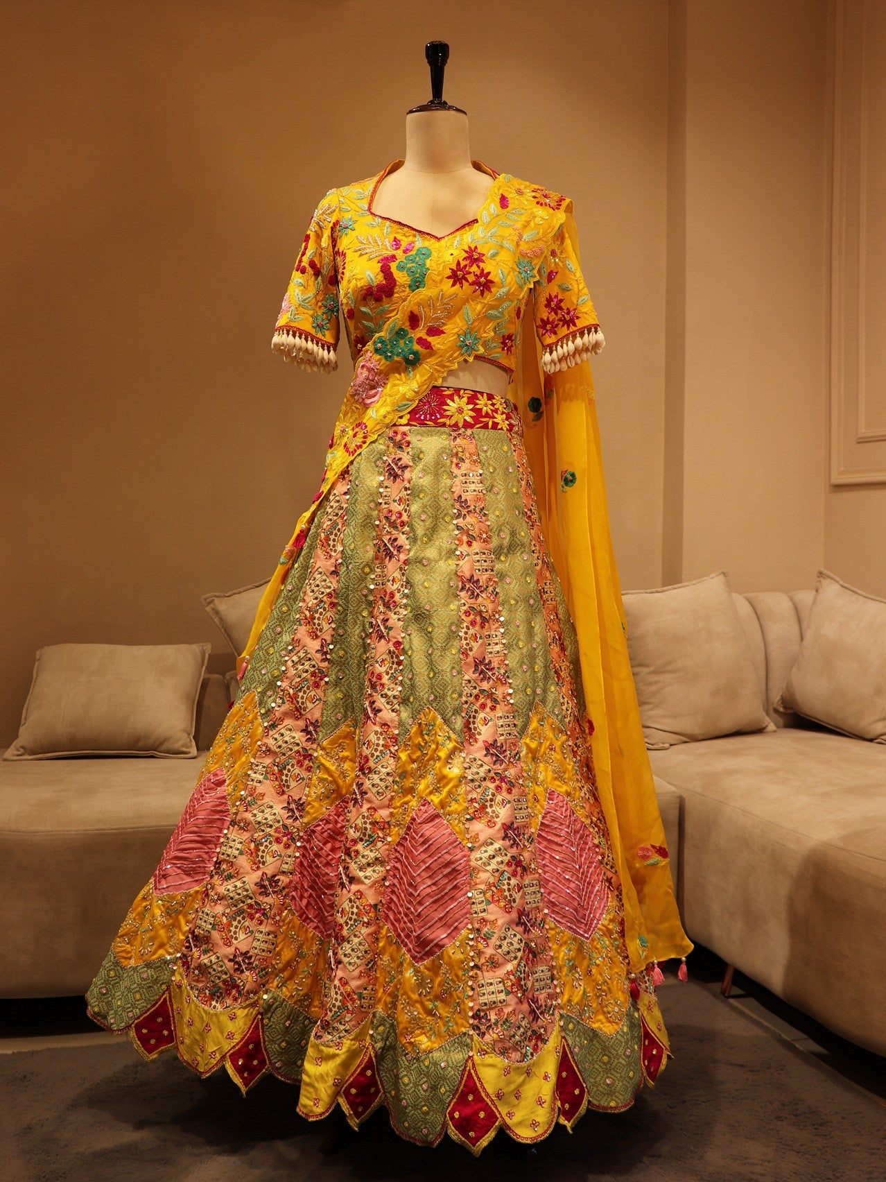 Multi colour banarsi lehenga set