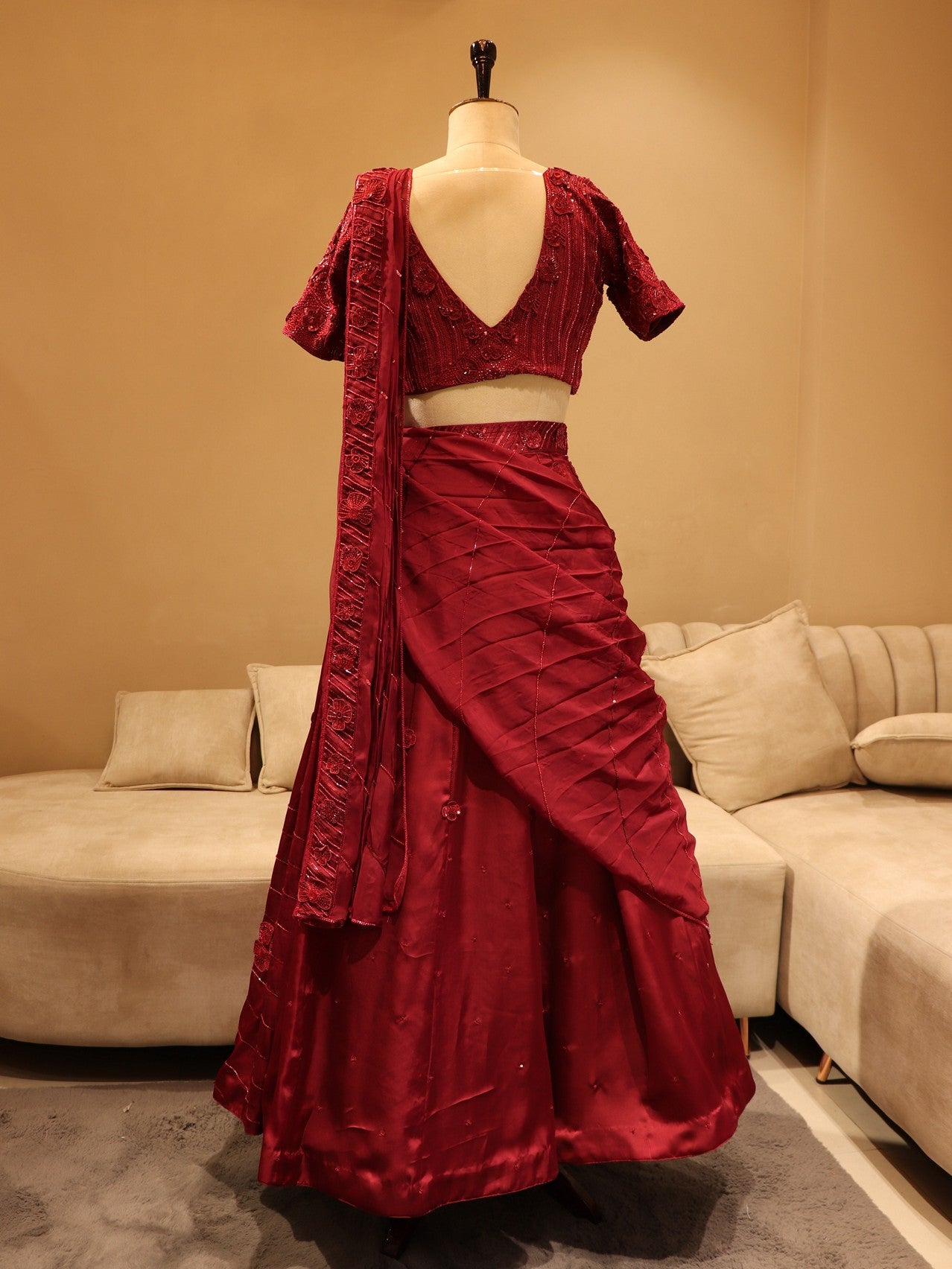 Maroon 3d flowers lehenga set