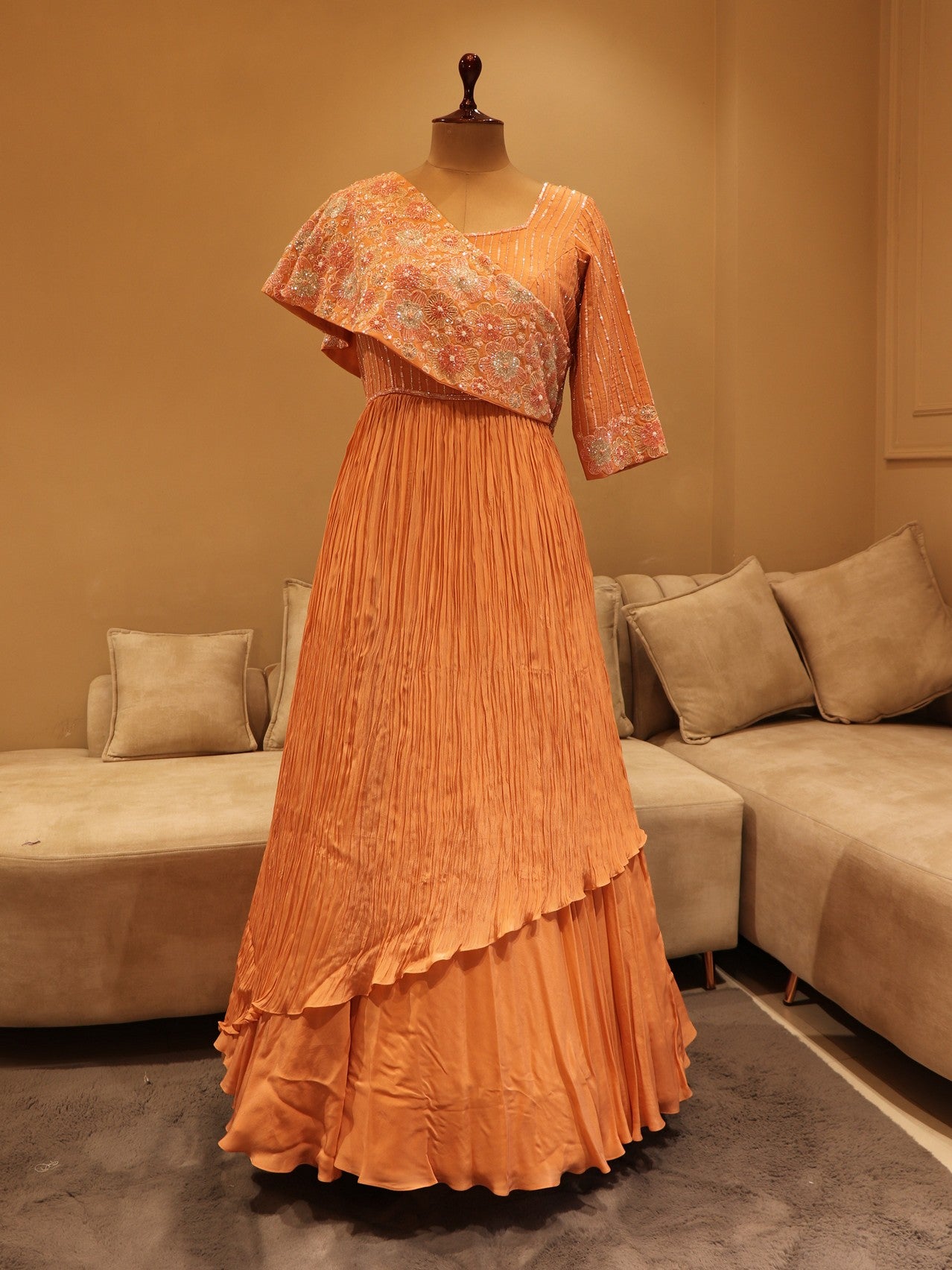 Rose gold peach drape gown JAYAA'S COUTURE Rose gold peach drape gown JAYAA'S COUTURE