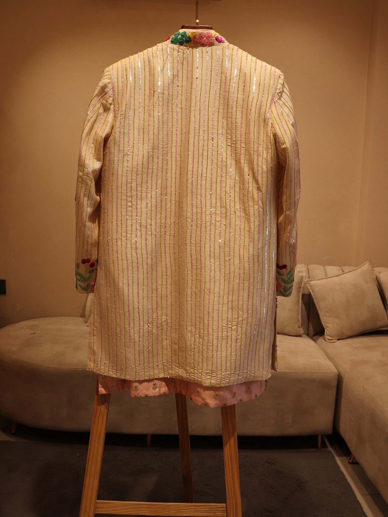 Pearl white mens open jodhpuri with kurta pants
