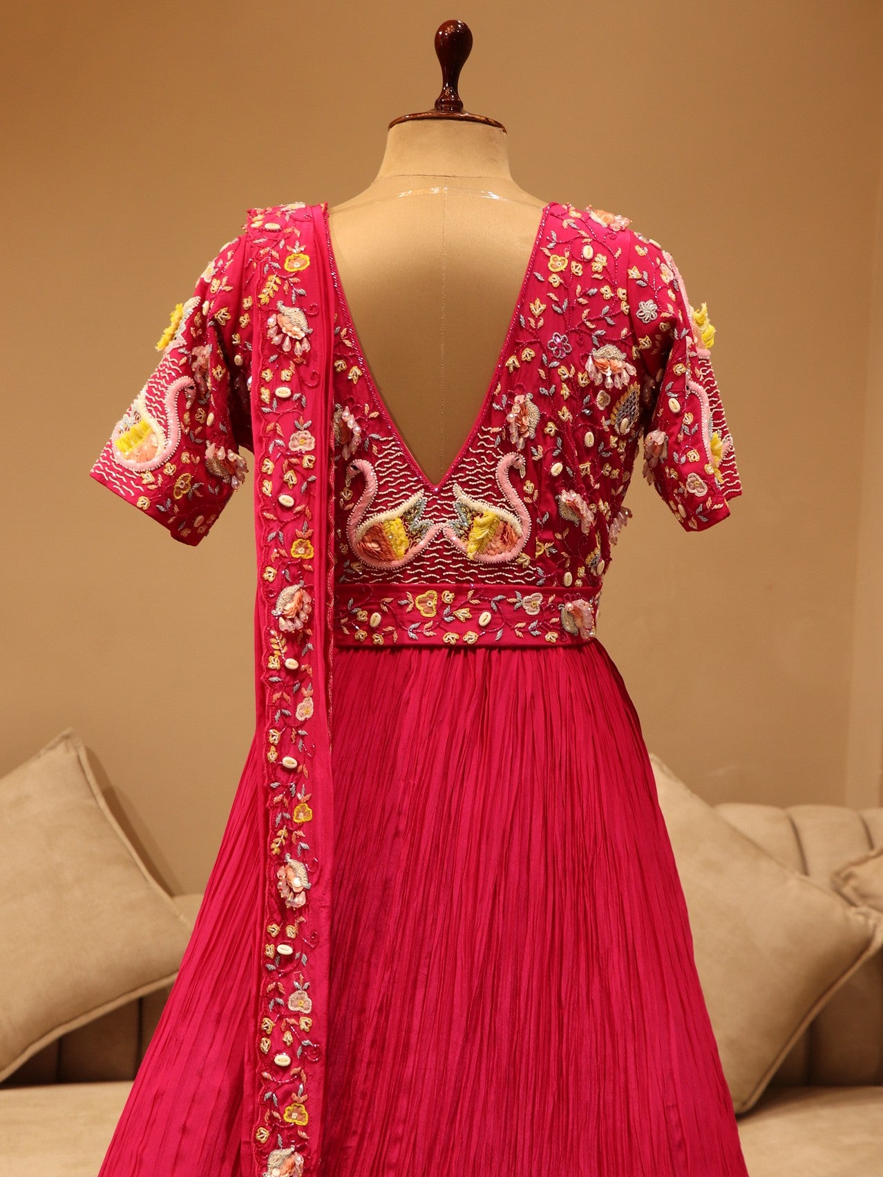 Hot pink swan gown with drape dupatta
