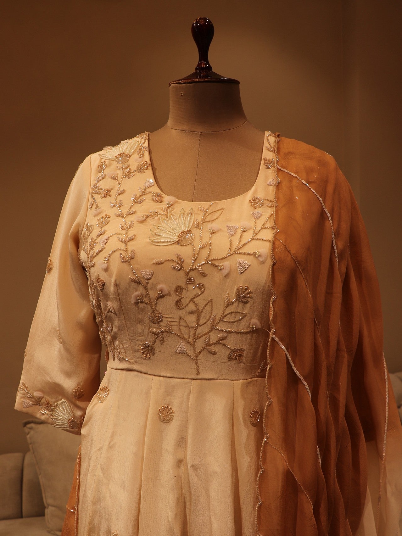 Beige brown shaded kurta pants dupatta