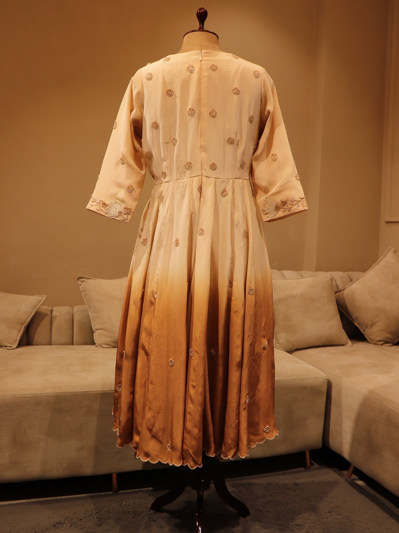 Beige brown shaded kurta pants dupatta