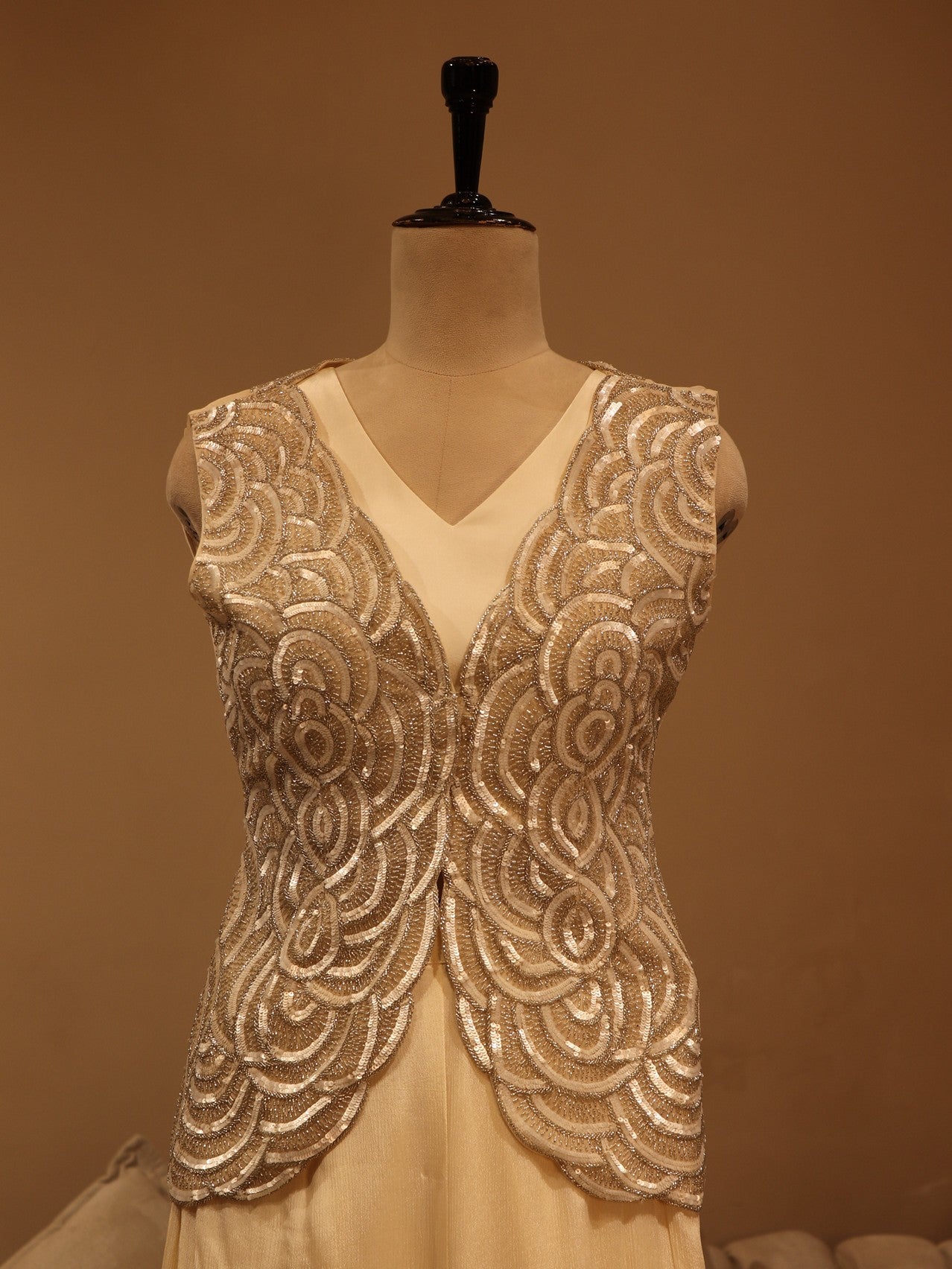 Pearl white shrug with crop top sharara