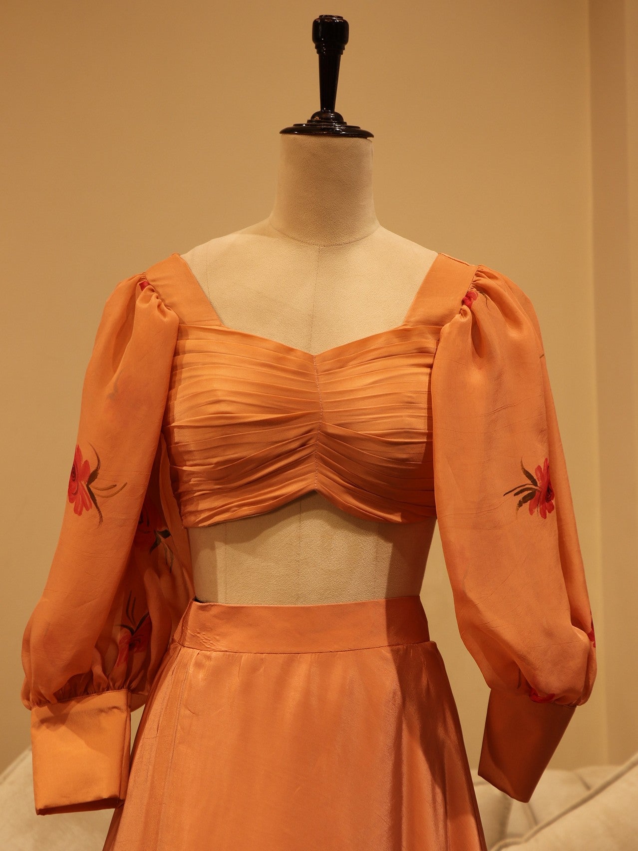 Rose gold peach hand painted crop top with skirt