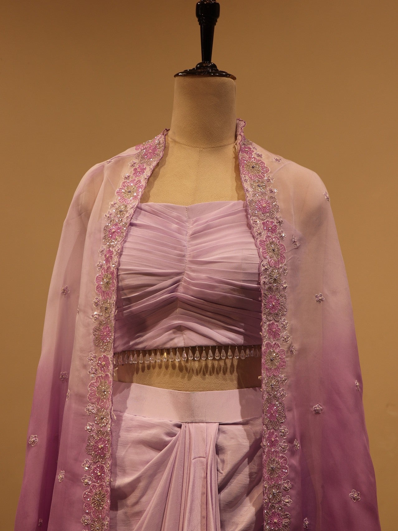 Lilac shaded crop top with drape skirt