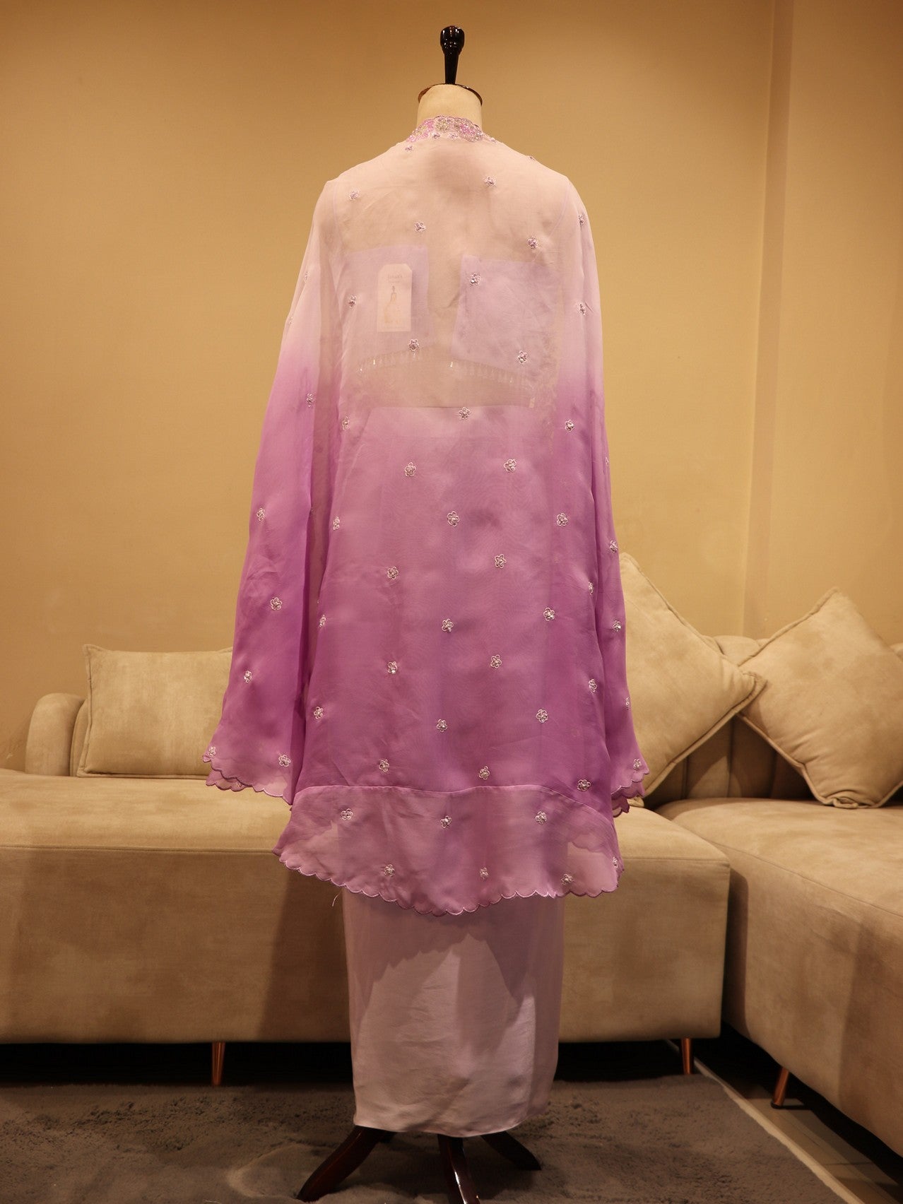 Lilac shaded crop top with drape skirt