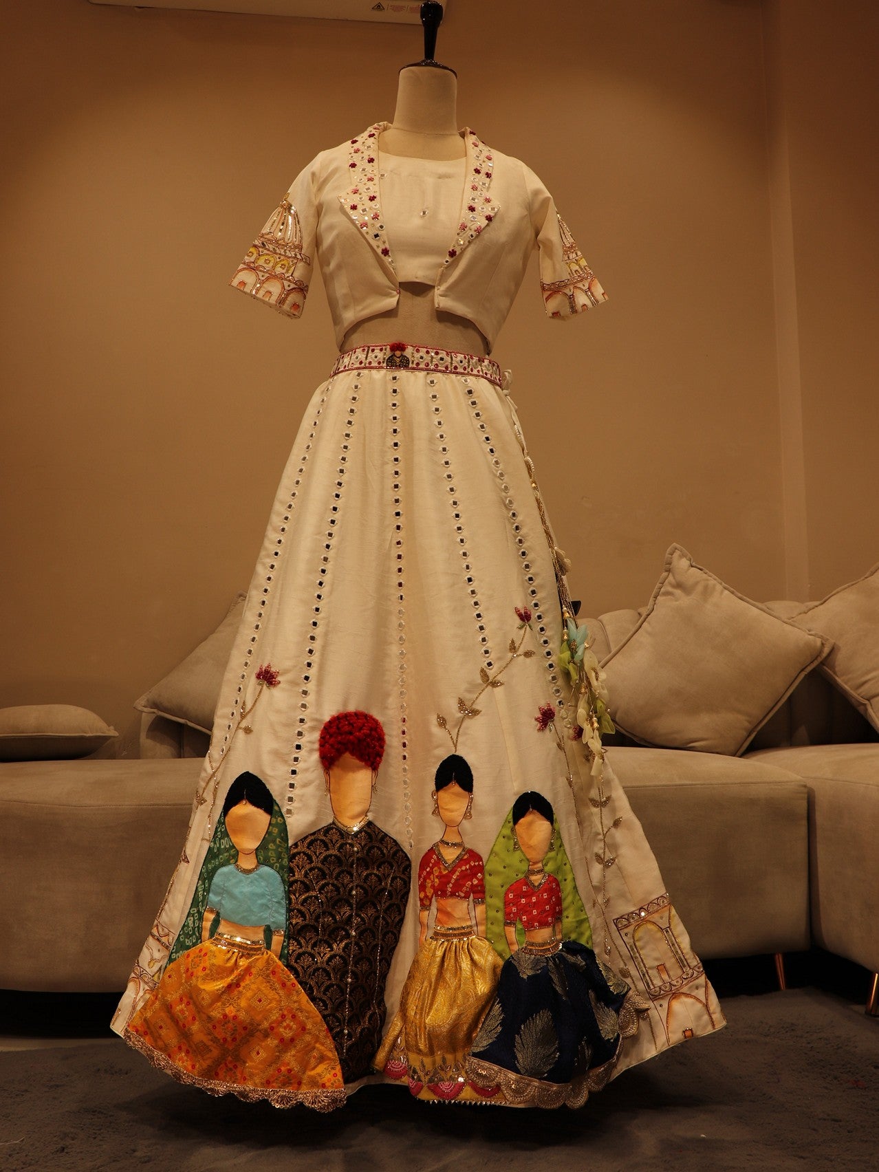 Pearl white hand painted lehenga set