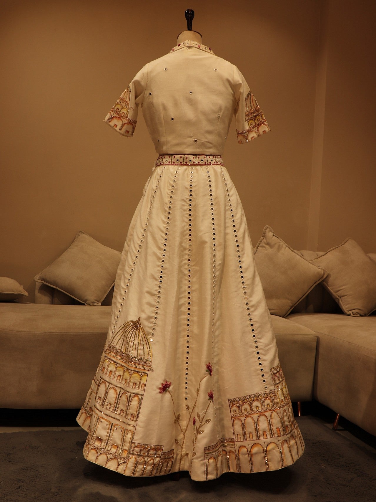 Pearl white hand painted lehenga set