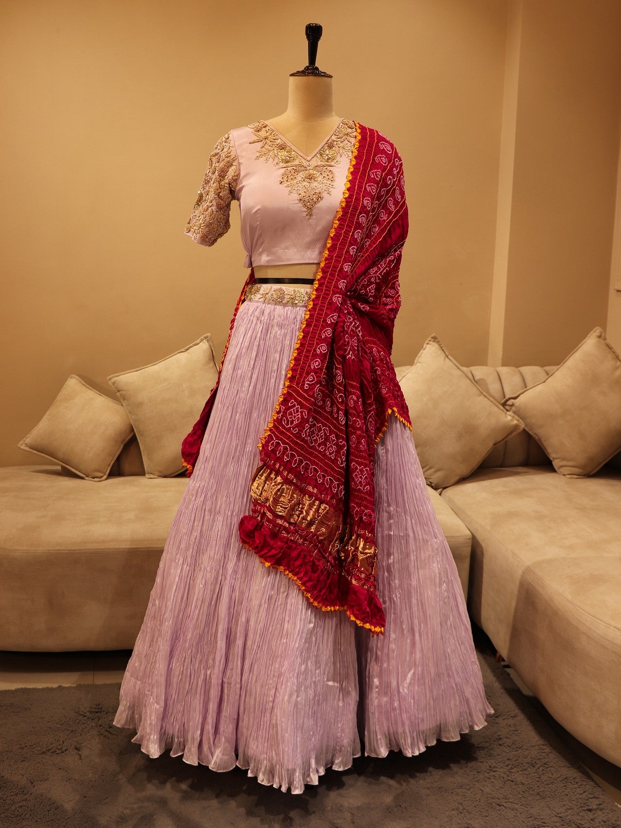 Lilac hand painted radha krishna lehenga set