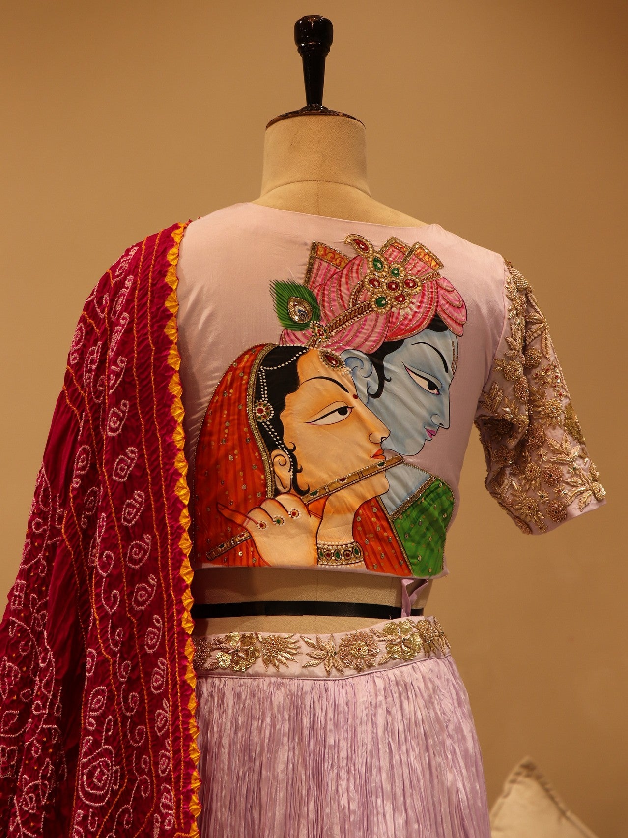 Lilac hand painted radha krishna lehenga set